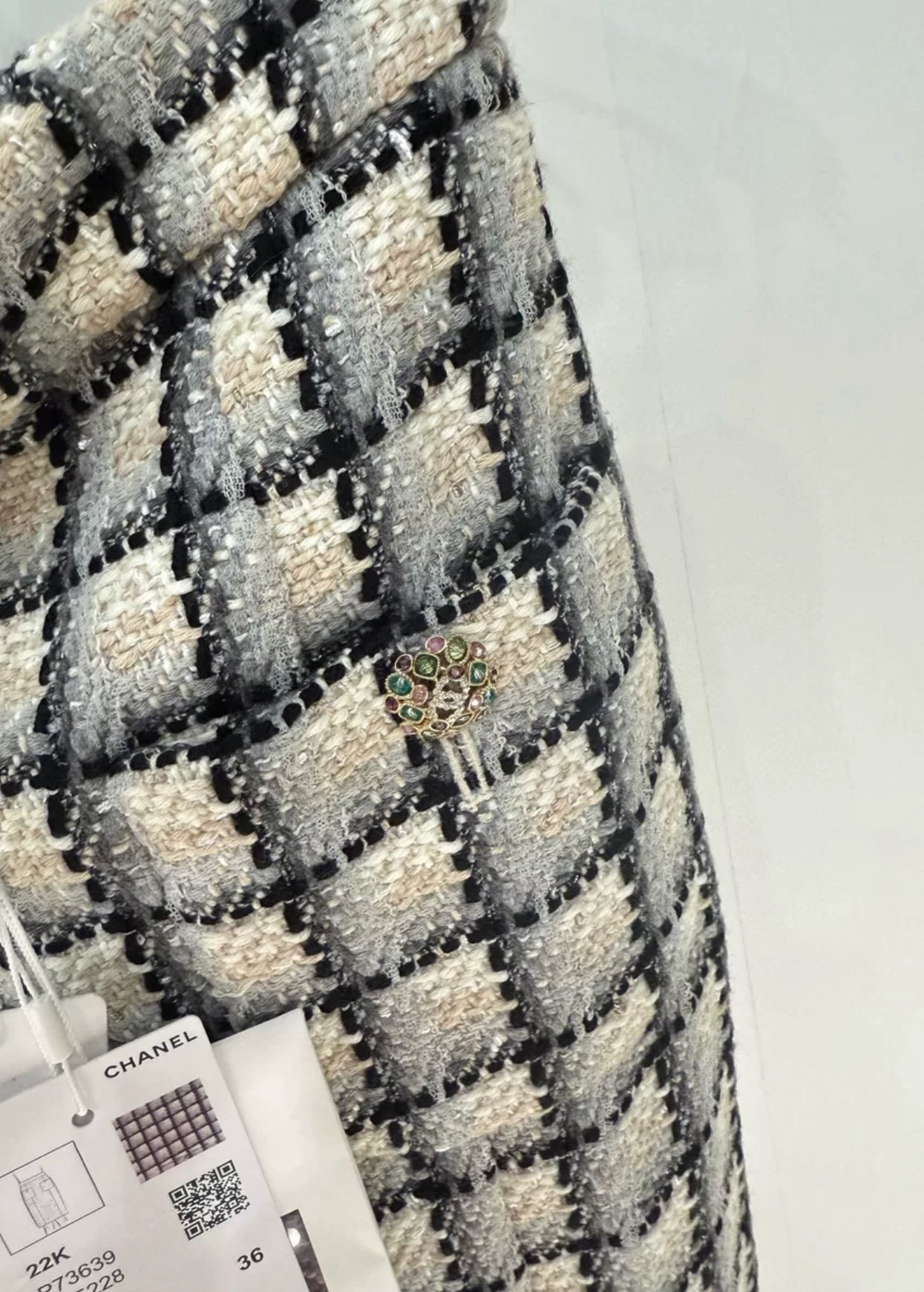 Chanel 22K vintage diamond button plaid skirt