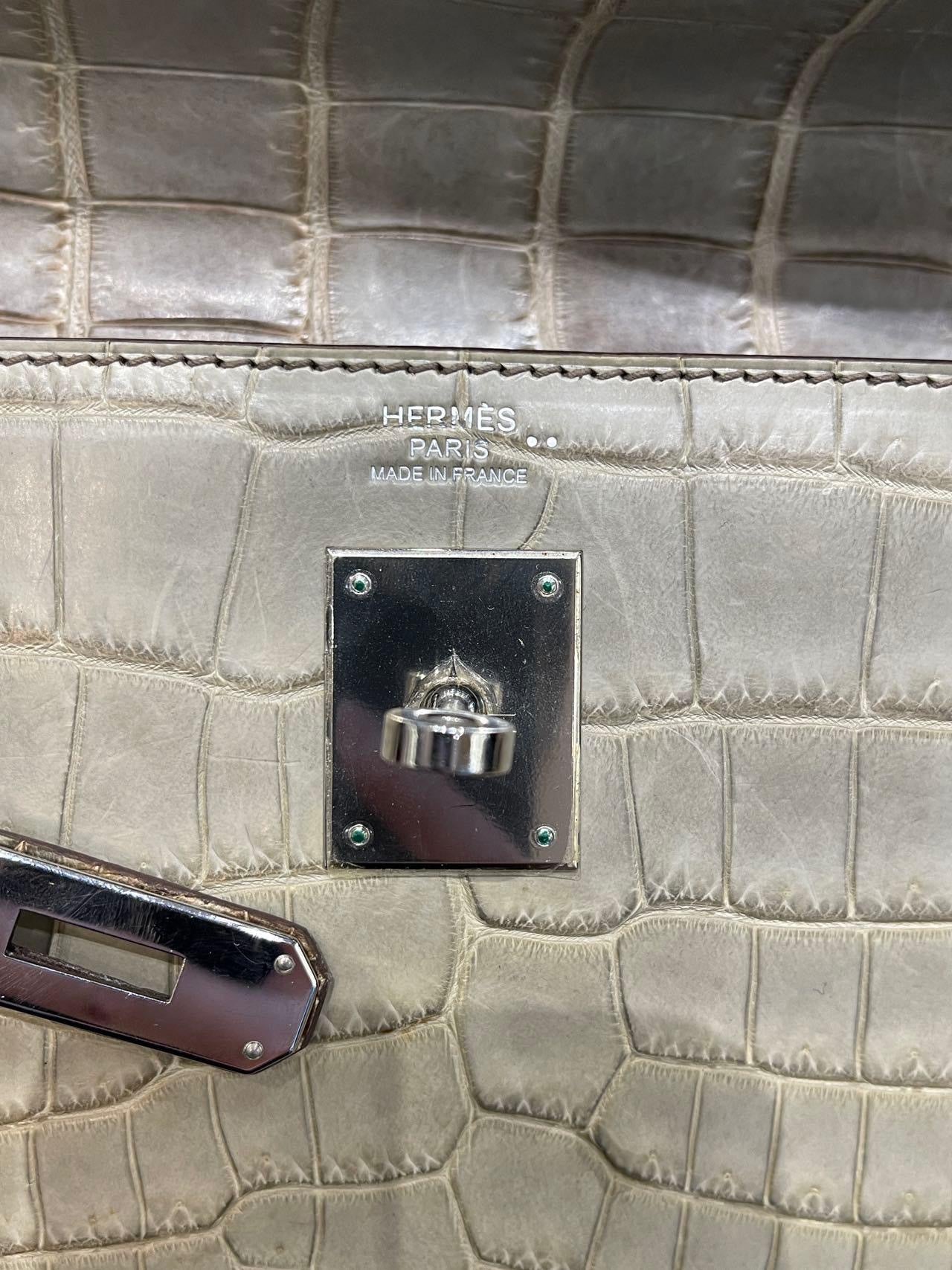 Hermès Kelly 32 Himalaya Gris Cendre Crocodile leather Palladium Hardware
