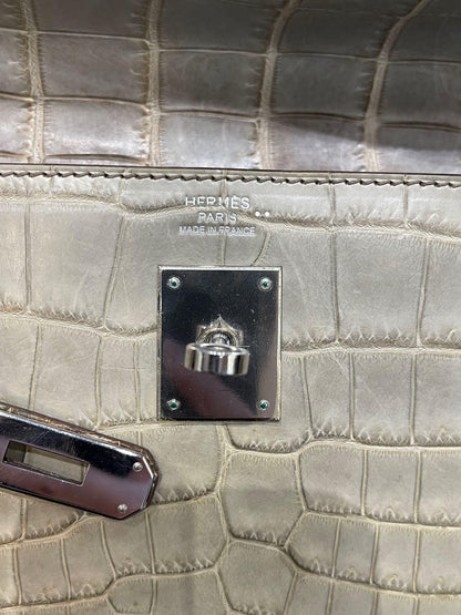 Hermès Kelly 32 Himalaya Gris Cendre Crocodile leather Palladium Hardware