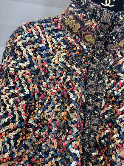 Chanel Byzantine Collection Heavy Gold Sequined Beaded Stand Collar Jacket