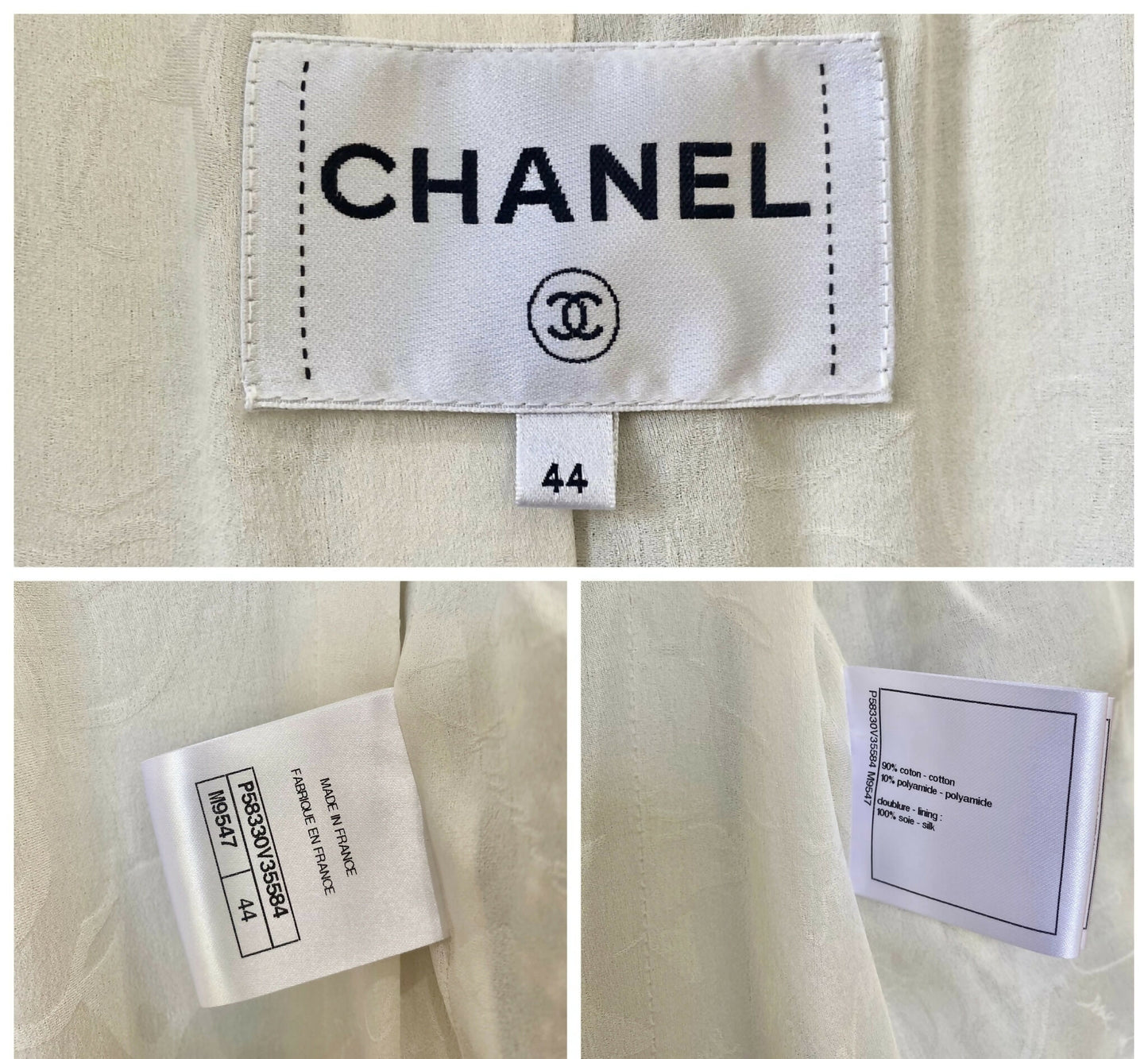 Chanel 18P Black White Ecru Boucle Tweed Fringe Jacket FR 44