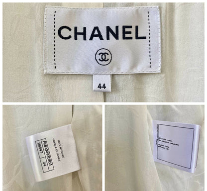 Chanel 18P Black White Ecru Boucle Tweed Fringe Jacket FR 44