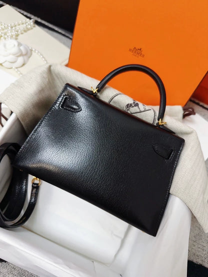 Hermes Mini kelly 20 Noir Chèvre Chamkila Leather Gold Hardware