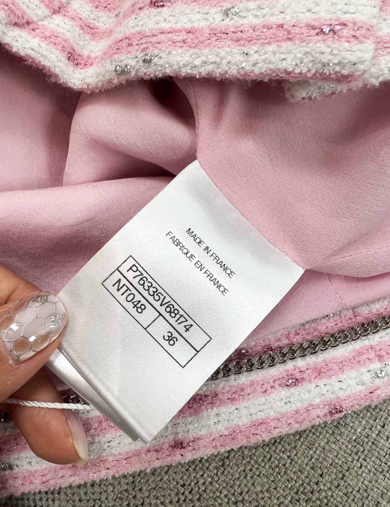 Chanel 24C pink and white striped glitter jacket