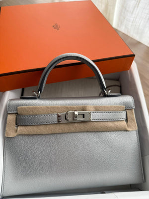 Hermes Mini Kelly 20 Argente Metallic Chevre Palladium hardware