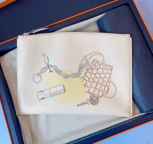 Hermes Pochette Bazar In and Out Clutch Nata Swift Leather