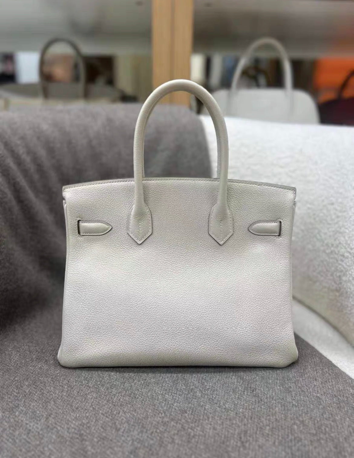 Hermes BIRKIN 30 Cream White Platinum Buckle TOGO leather