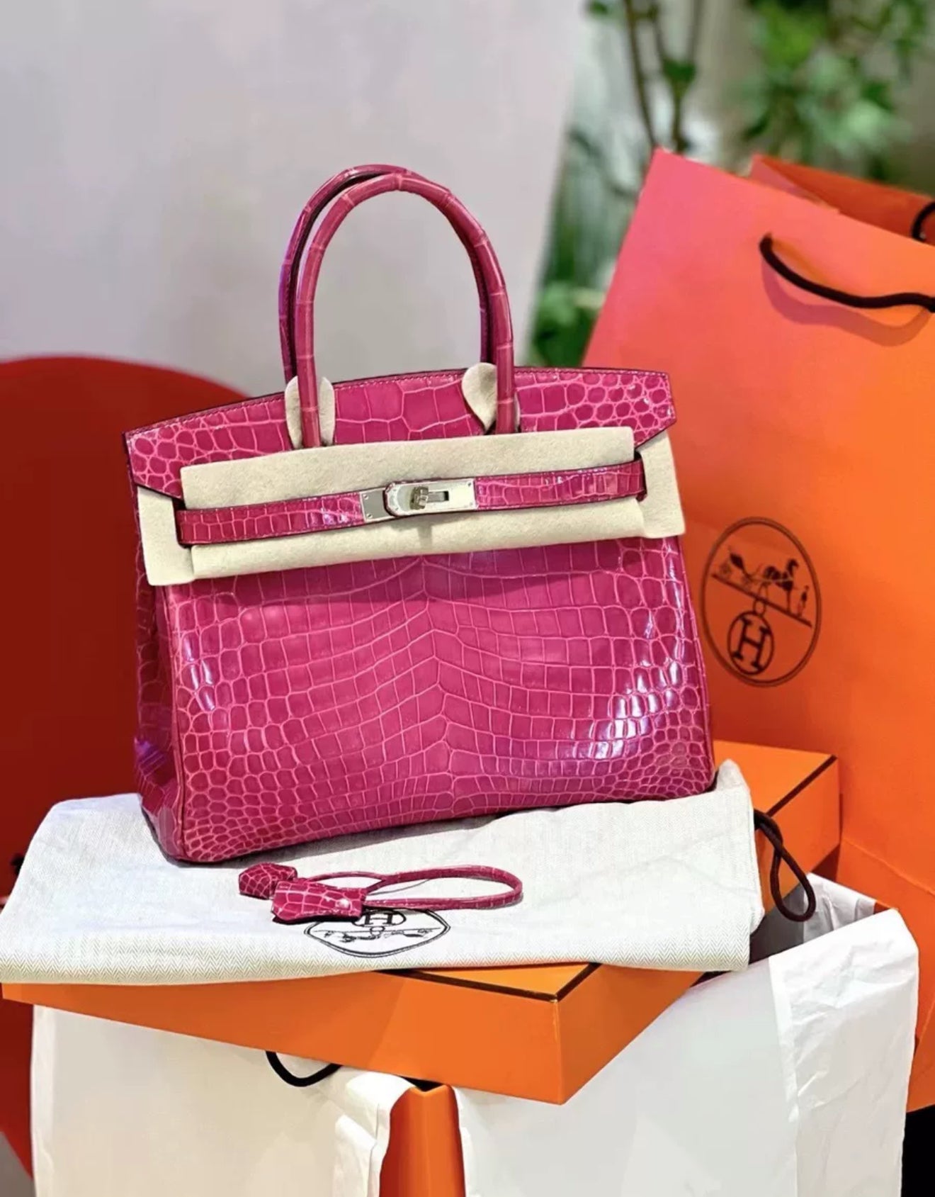 Hermes Birkin 30 Rose scheherazade Porosus crocodile skin