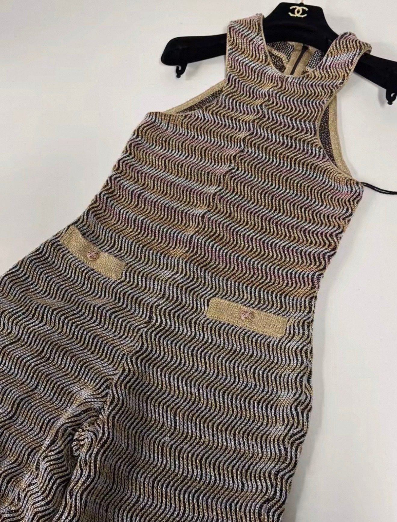 Chanel 24S Iridescent Gold and Silver Knit Jumpsuit
