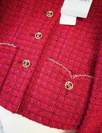 Chanel 23B Red, Burgundy Tweed jacket size 36