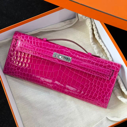 Hermès Kelly Cut Rose Scheherazade crocodile leather palladium hardware