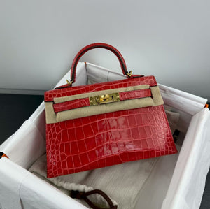 Hermès Mini Kelly 20 Rouge/Red A5 shiny Alligator gold hardware