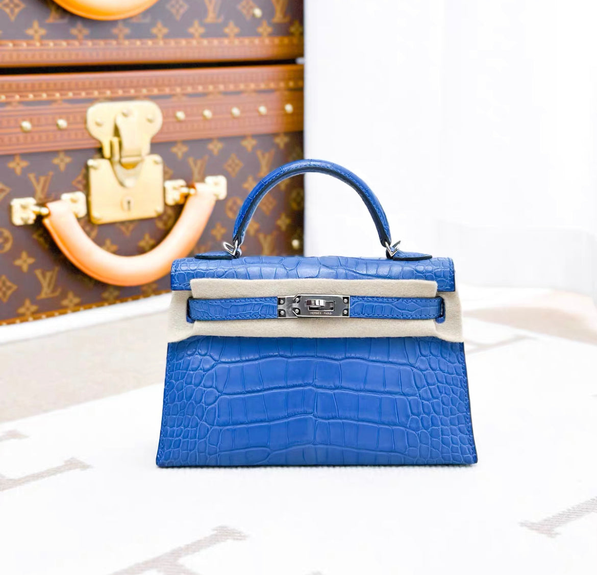 Hermès Kelly Sellier 20 Bleu Royal Matte Alligator Palladium Hardware