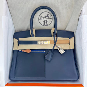 Hermes Birkin 30 colormatic blue nuit / chai palladium hardware