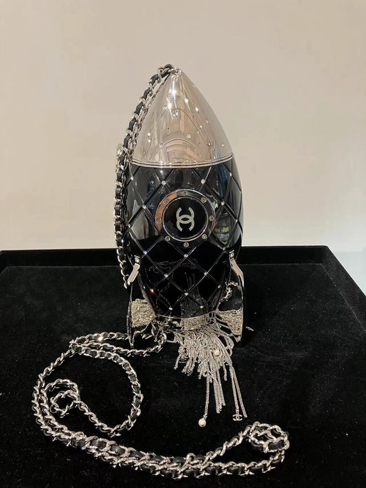Chanel Limited Edition Plexiglass Crystal Rocket Ship Minaudière Clutch Black 2017