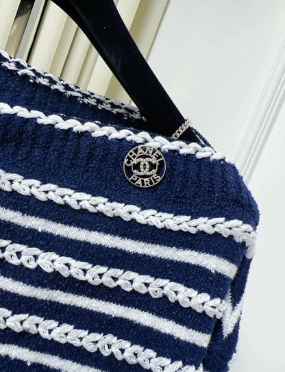 Chanel 20S Navy Striped Knit Top
