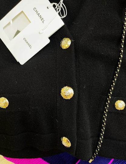 Chanel 24C Black & Gold Cashmere Cardigan