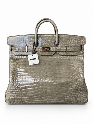 Hermes Birkin HAC 50 Gris tourterelle Shiny Porosus Crocodile leather palladium hardware