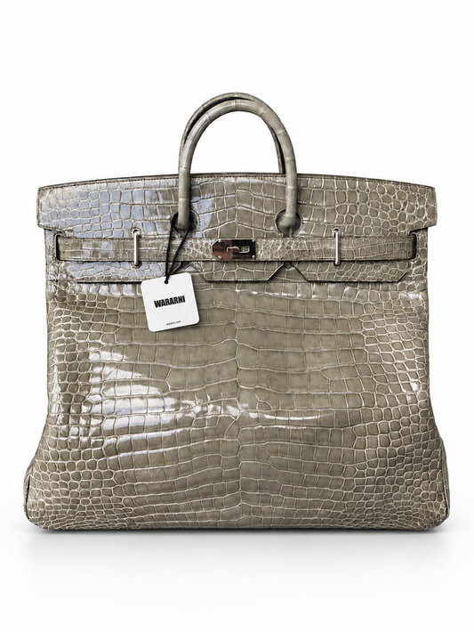 Hermes Birkin HAC 50 Gris tourterelle Shiny Porosus Crocodile leather palladium hardware