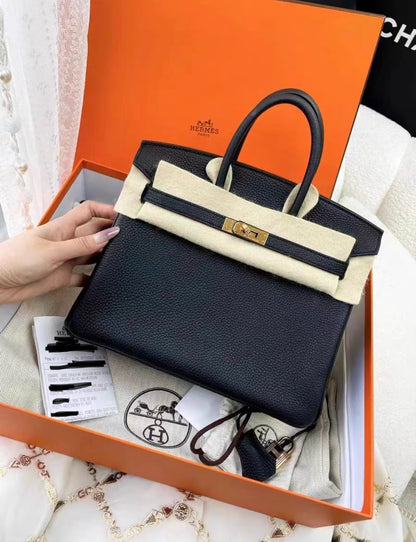 HERMES BIRKIN 25 NOIR BLACK TOGO GOLD HARDWARE