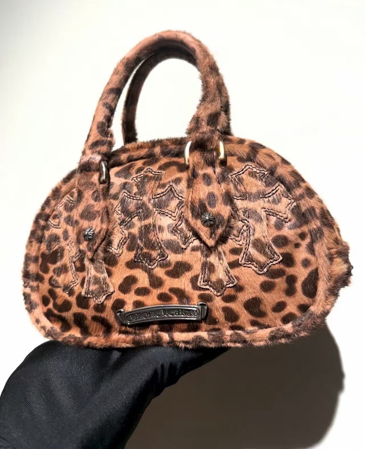 Rare Chrome Hearts Leopard Plush Fur Bowling Bag