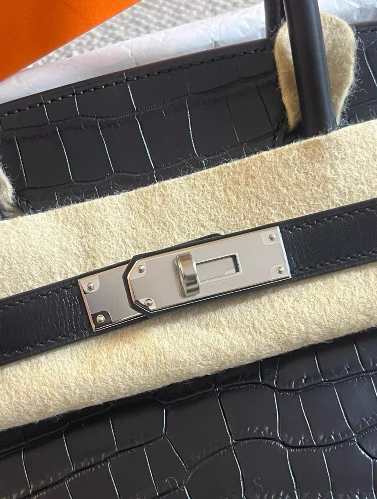 Rare Hermes Birkin 30 Black Matte Crocodile Alligator Togo 
Box Leather Palladium Handbag