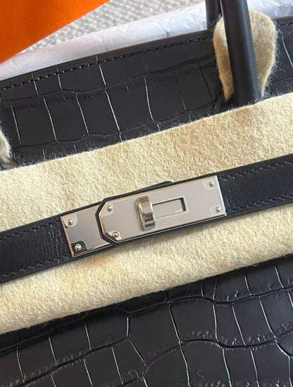 Rare Hermes Birkin 30 Black Matte Crocodile Alligator Togo 
Box Leather Palladium Handbag