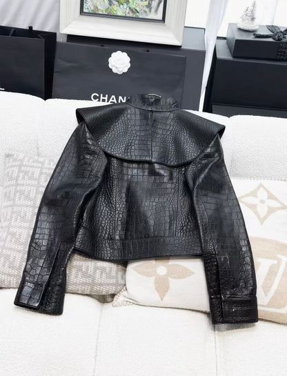 Chanel 19A Black Crocodile Leather Jacket