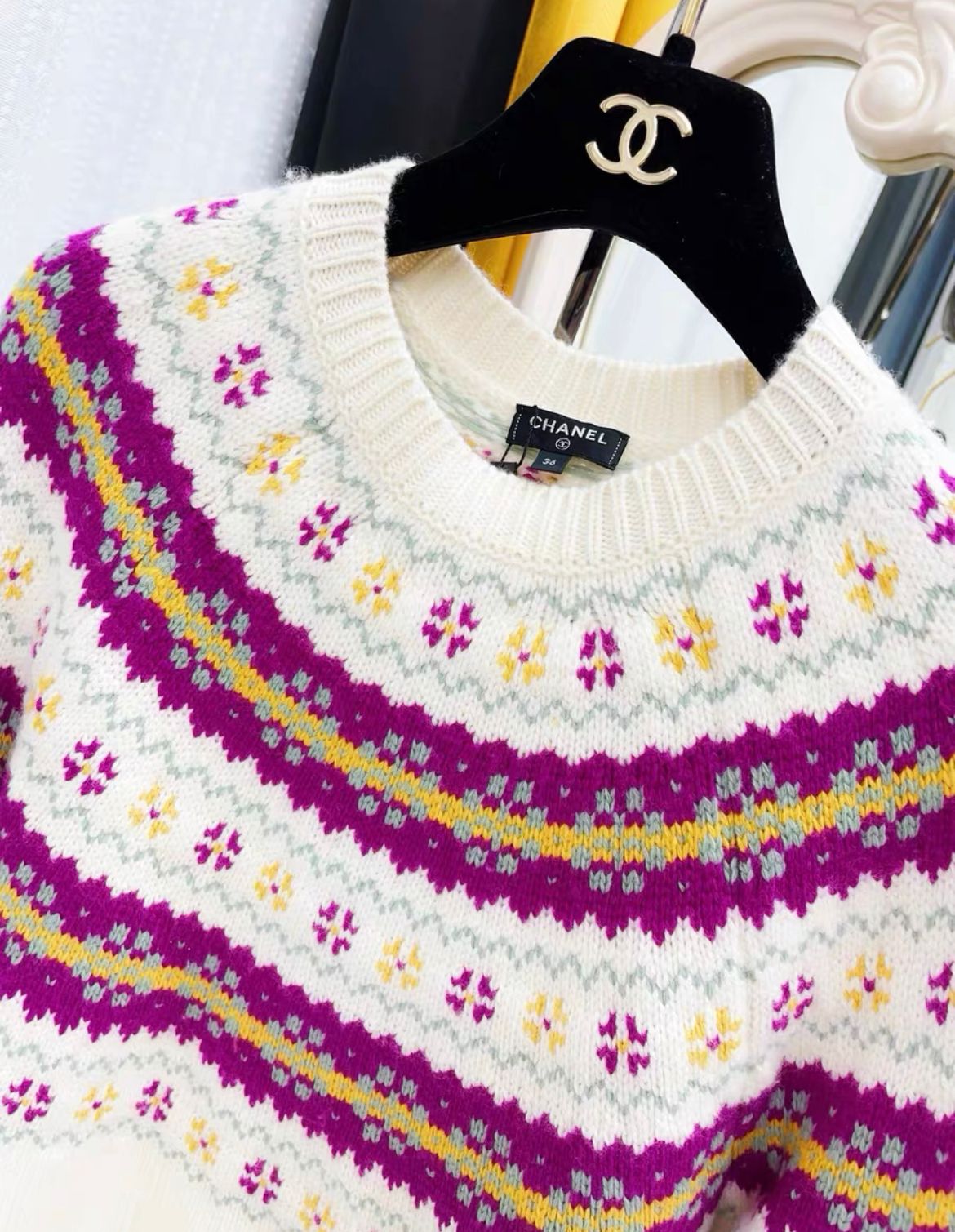 Chanel coco neige ski series colourful knitted white sweater size 36