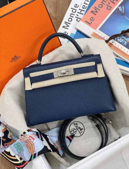 Hermes Mini Kelly Deep Bleu Epsom Leather with Palladium Hardware