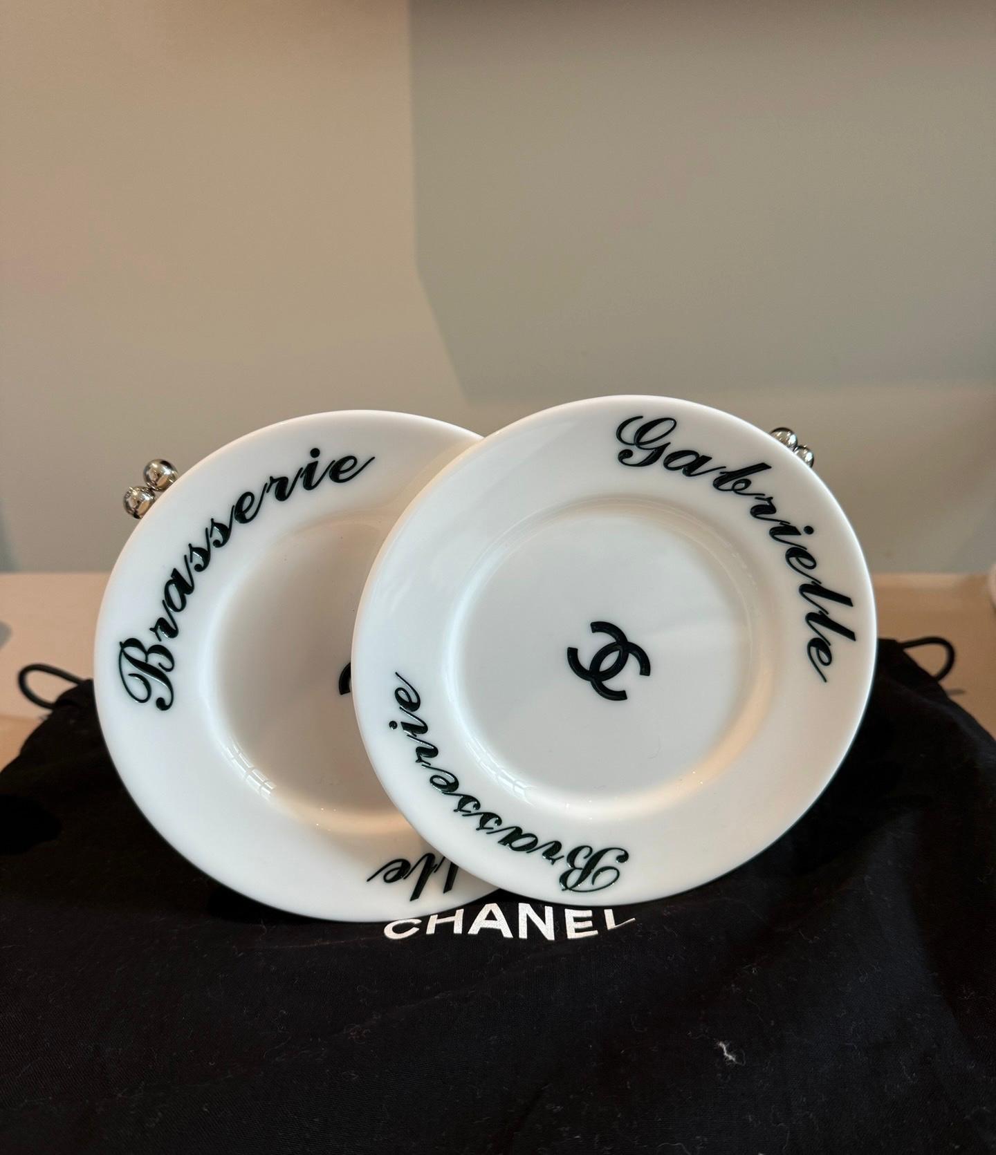 Rare CHANEL Plexiglass Brasserie Gabrielle Plates Minaudiere White