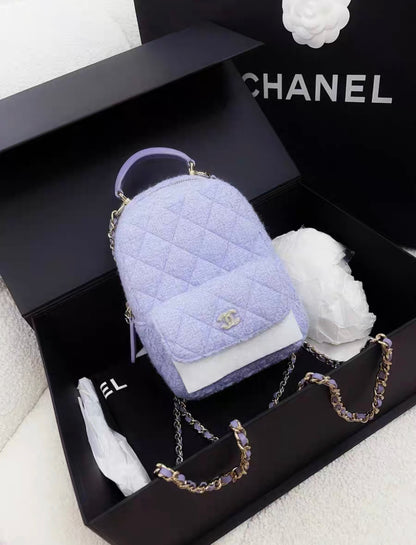 Chanel 24A CLASSIC MINI BACKPACK Wool Tweed & Gold-Tone Metal Lilac