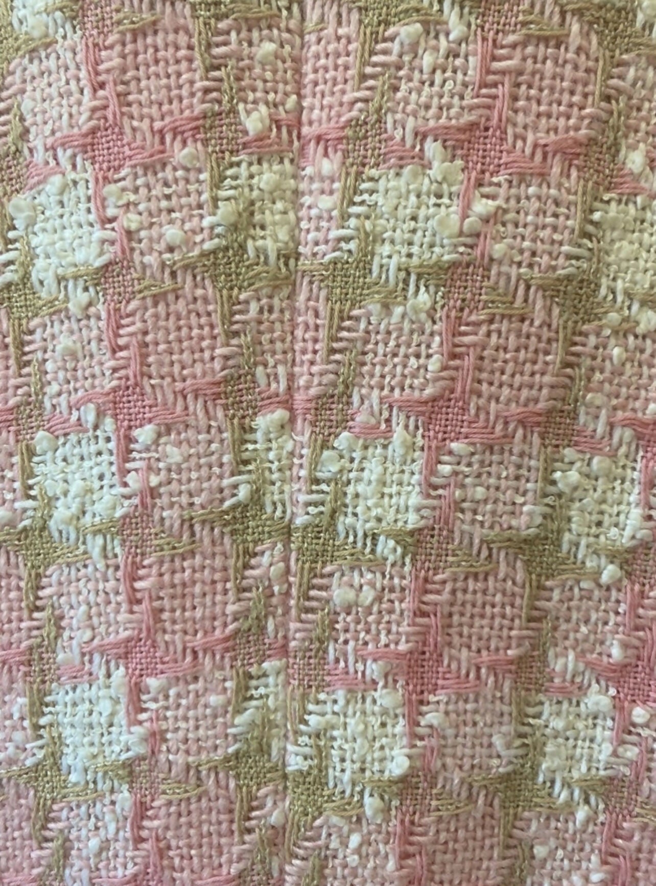 Chanel 04C Pink White Cream Fringe Tweed Checker Jacket FR 42
