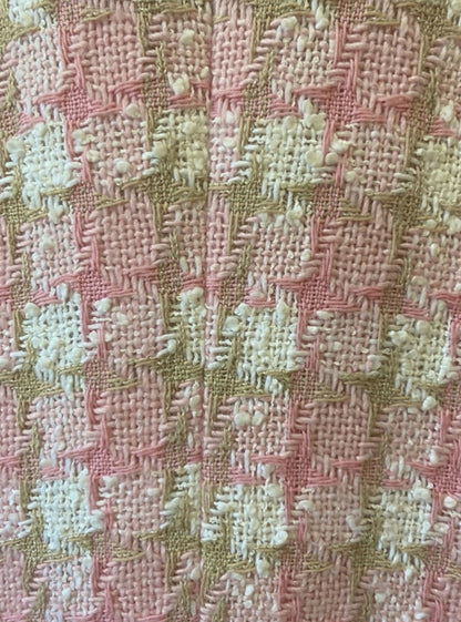 Chanel 04C Pink White Cream Fringe Tweed Checker Jacket FR 42