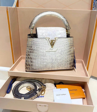 Louis Vuitton White Matte Himalaya Crocodile Mini Capucines