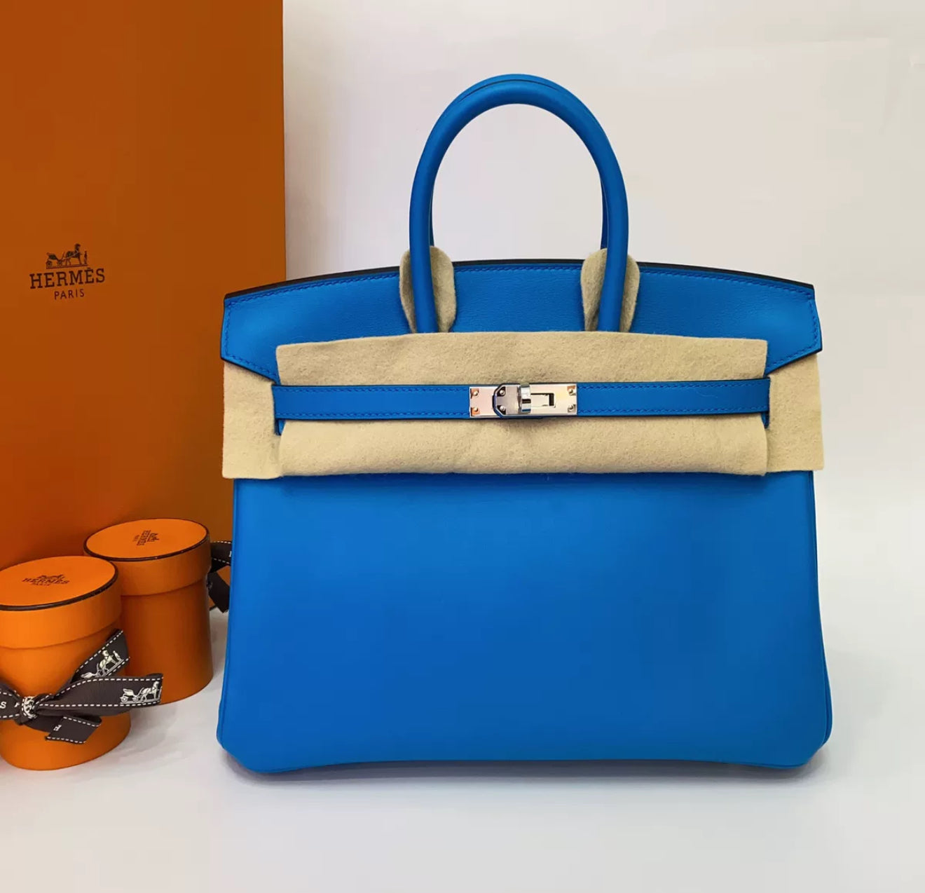 Hermes Birkin 25 Tanzanian blue Swift Leather Palladium Hardware