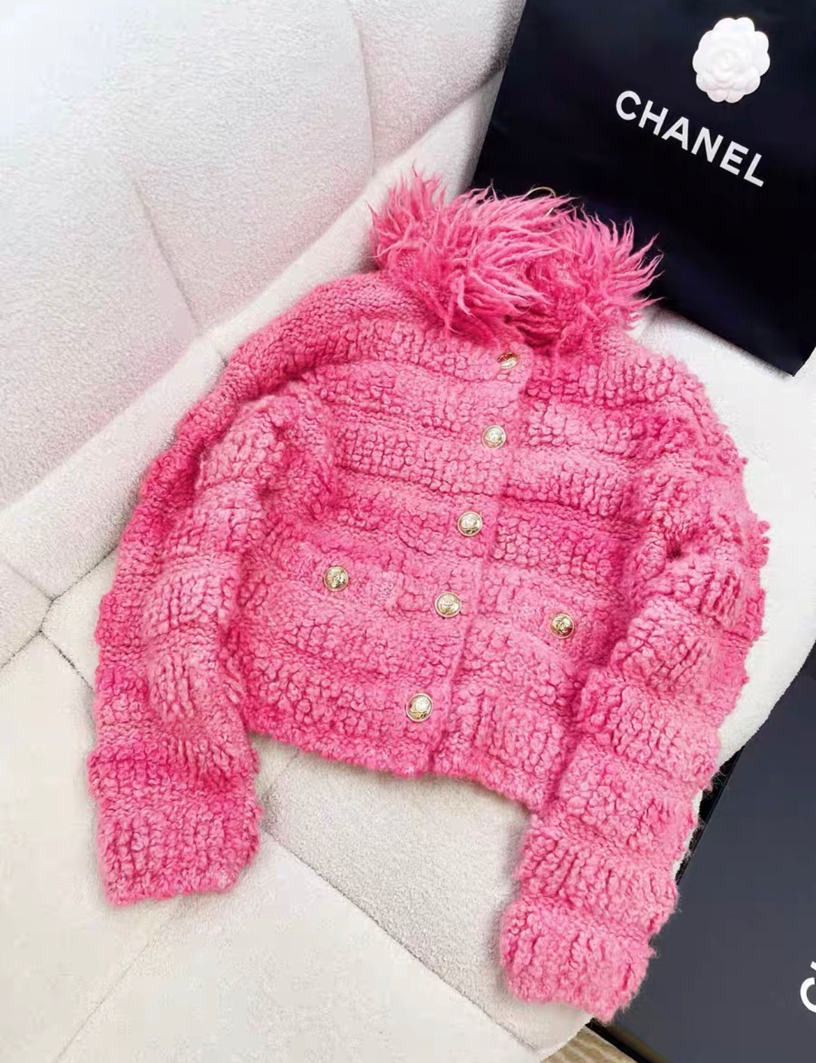 Chanel pink fur coat size 38