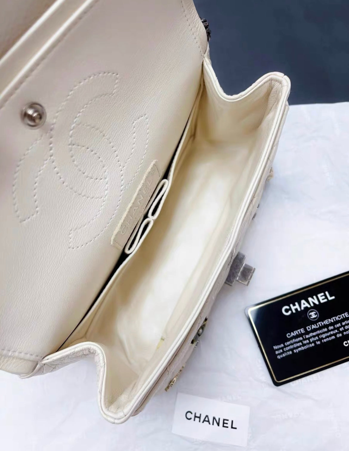 Chanel Pearl White Quilted Leather Limited Edition Lucky Charm