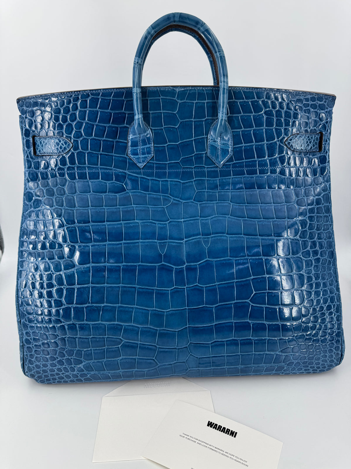 Hermes HAC 50 Blue Mykonos shiny porosus crocodile leather palladium hardware