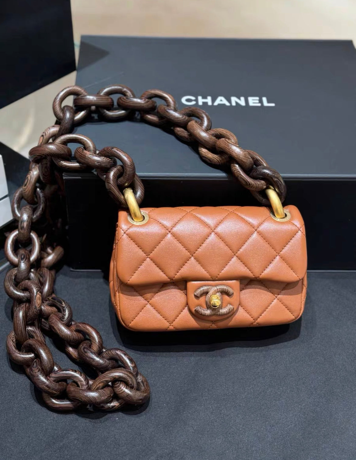 Chanel Lambskin Brown Wenge Wood Mini Flap Bag 2023