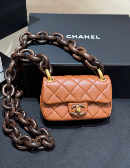 Chanel Lambskin Brown Wenge Wood Mini Flap Bag 2023