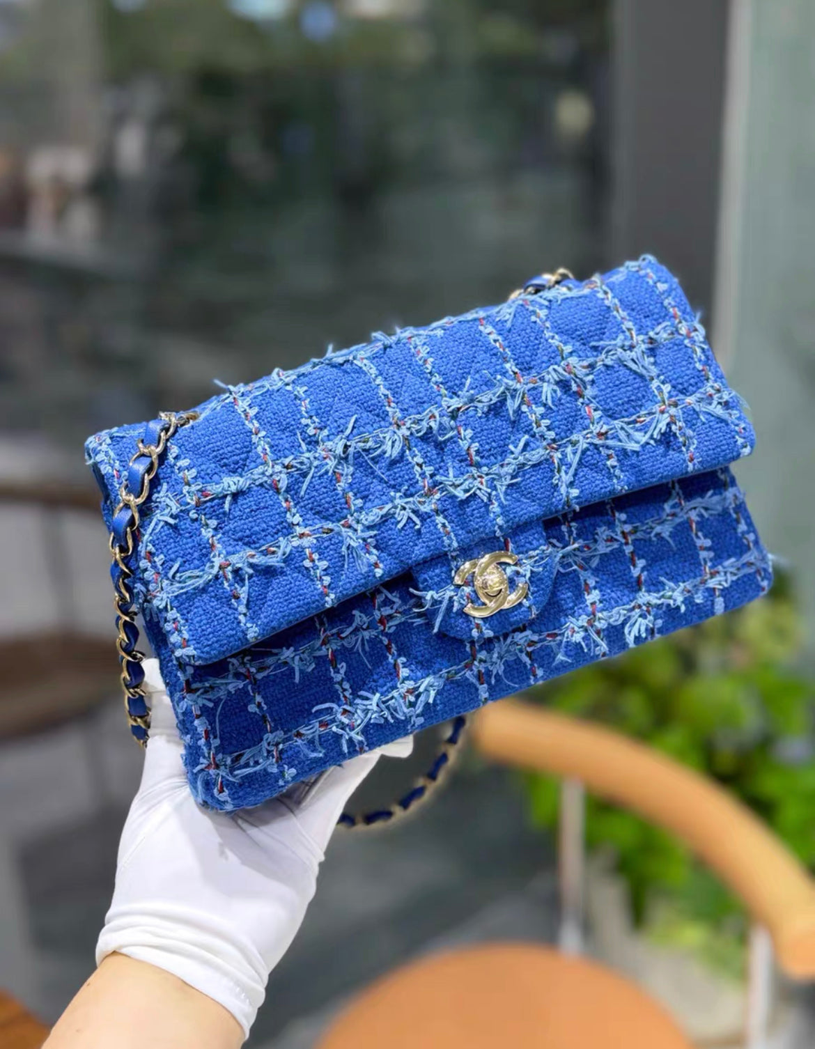 CHANEL 23C BLUE TWEED MEDIUM RECTANGLE CROSSBODY