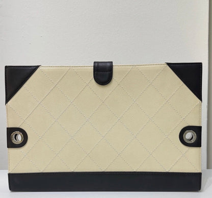 Chanel Medium Off White/Black Quilted Leather Drawing Portfolio Bag