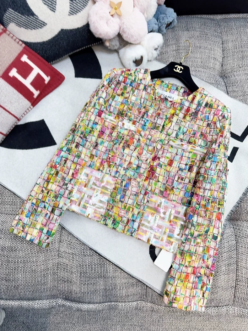 Chanel 21p Colorful Mosaic Haute Couture Embroidered Sequins Jacket