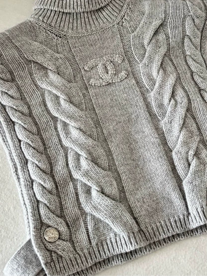 Chanel 23N Grey Knit Turtleneck Vest
