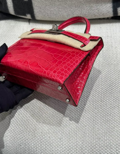Hermès Mini Kelly Red Braise Shiny Alligator Palladium Hardware
