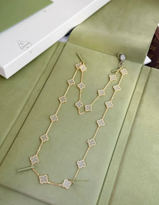 Van Cleef & Arpels Gold and Rock Crystal Vintage Alhambra 20 Motifs Long Necklace, Chain