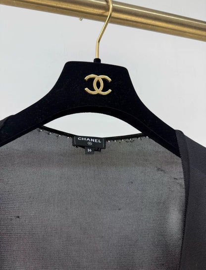 Chanel 23S black bow rhinestone top