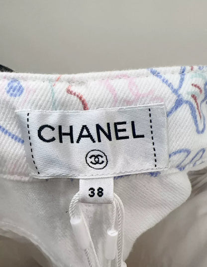 Chanel 25C JEANS Printed Washed Denim Ecru & Multicolor