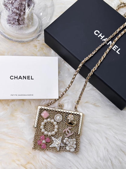 Chanel 22A gold pearl enamel multi-element mini chain evening bag